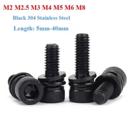 M2 M2.5 M3 M4 M5 M6 M8 Black 304 Stainless Steel Allen Hexagon Hex Cap Head Screw Washer Spring Gask