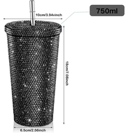 แก้วเก็บความเย็น กระติกน้ําร้อน สเตนเลส ประดับเพชร แบบพกพา 750ml.