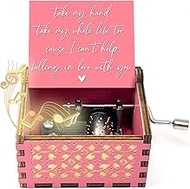 ukebobo Fall in Love Wood Music Box, Hand Crank Musical Box Gifts for Gf, Anniversary Valentine Birt