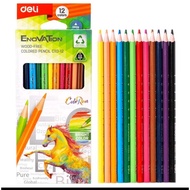 DELI LONG COLORED PENCIL TRIANGULAR WOOD EC113 12 COLORS Deli Colour Pencil