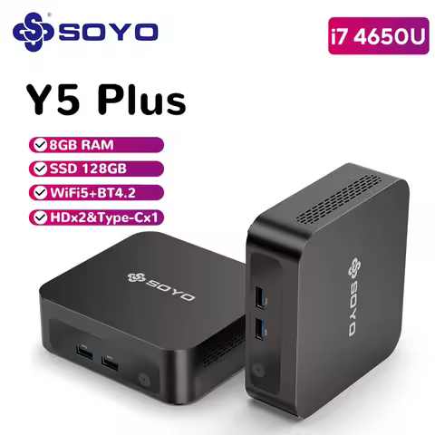 SOYO Y5 Plus Mini PC Intel i7 4650U CPU with Win11Pro 8GB RAM 128GB M.2 SSD Supports Dual 4K Display