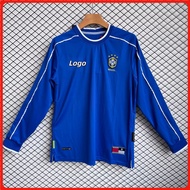 Retro Edition Brazil 1998 Men‘S Away Brazil Long Sleeve Football Jersey T-Shirt