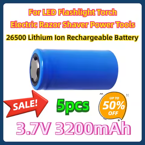 5pcs For LED Flashlight Torch Electric Razor Shaver Power Tools 3.7V 26500 Lithium Ion Rechargeable 