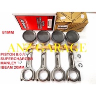 COMBO 4G93 GSR CA CK PISTON SUPERCHARGER SET AND CONROD MANLEY IBEAM
