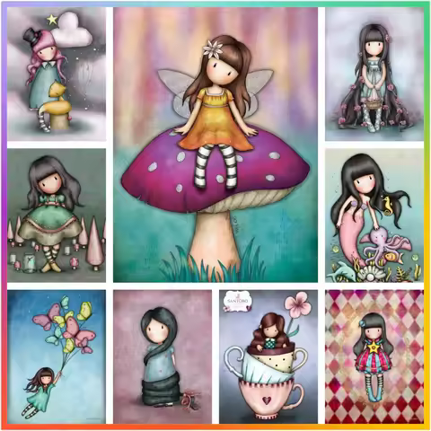 Cute Girl Cartoon Cross Stitch Diamond Painting Element Offers 5D DIY Art Full Mosaic Embroidery Han