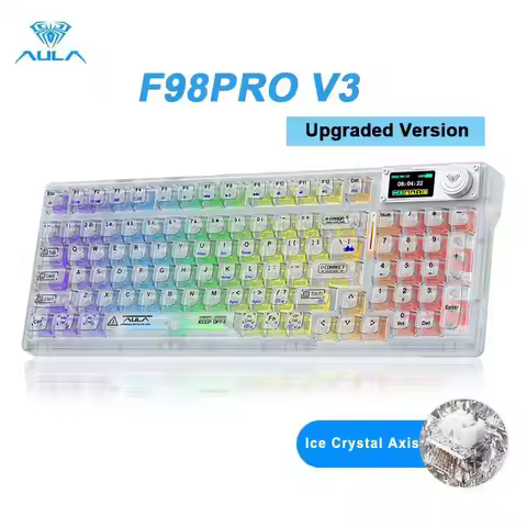AULA F98Pro V3 Mechanical Keyboard W/ Rotate Button RGB Backlight Screen Tri-Modes Game E-sports Spe