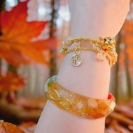 鑽切黃水晶 黃阿賽 黃塔晶 925銀鍍999金六字箴言圓珠