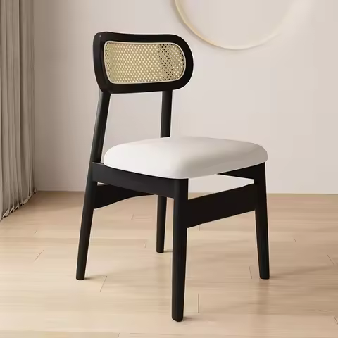 Nordic style solid wood dining chair, rattan mesh backrest chair, light luxury solid wood leisure ch