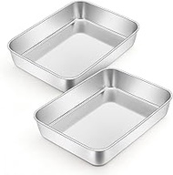 Leonyo Stainless Steel Baking Trays, 9.3 x 7 Inch Bakeware Cake Pan, Rectangle Lasagna Pan for Comme