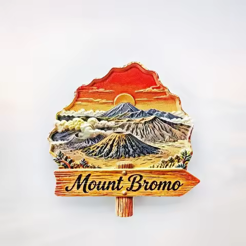 Bromo Signpost Fridge Magnet - Adventurous 3D Volcano Souvenir Unique Indonesian Nature Gift for Tra