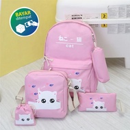 RX.ID Tas Sekolah Anak Perempuan 4 Pcs/set Kucing Baby Cat / Tas Anak Perempuan / Tas Anak Laki Lak