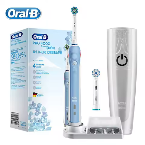 Oral B Pro4000 Electric Toothbrush 3D Action Clean 4 Modes Visible Pressure Sensor Whiter Teeth Rech