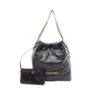 【二手】香奈兒 CHANEL 絎縫肩背包 Chanel 22 大號 AS3262 黑色皮革 CHANEL22 絎縫大號鏈條肩背包 女士二手 A