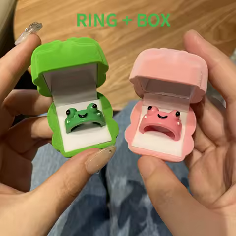 2Pc Cute Frog Rings Lover Polymer Clay Resin Acrylic Rings for Women Girls Couple Travel Ring Summer