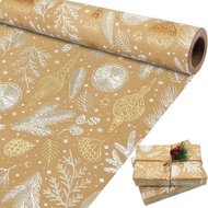 Christmas Wrapping Paper Brown and Gold Foil Kraft Gift Wrapping Paper Roll Christmas Wrapping Paper