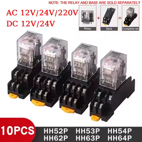 10PCS Miniature Control Relays Small Intermediate Relay AC 12V DC 24V AC220 HH52P HH53P HH54P HH62P 