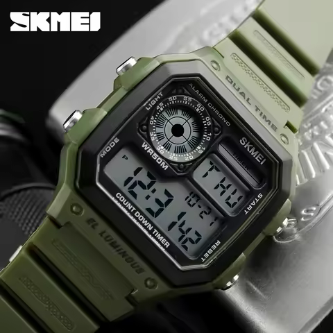 SKMEI 1299 Fashion Men PU Strap Multifunction Waterproof Watches Alarm Male Digital Watch reloj homb