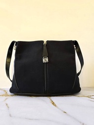 稀有中古包 Loewe黑色銀雕刻扣拼皮流浪包 側背包 單肩包 二手包