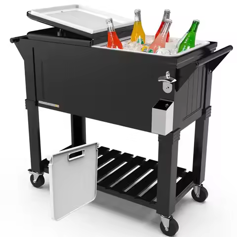 Party Cooler with Divider, Spacious 80Qt Capacity, Chills 36hrs, Serving Tray, Rolling Ice Chest for