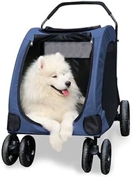 Pet Strolling Cart Ventilated Foldable Dog Stroller with 4 Rubber Wheels and Zipper Entry Mesh Skyli