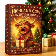 2025 Funny Highland Cow Advent Calendar 24 Days Christmas Countdown Calendar