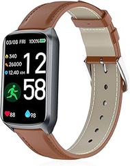 16mm Leather Watch Bands Compatible with FITVII Slim/Amzhero D26 Fitness Tracker,Soft Genuine Leathe