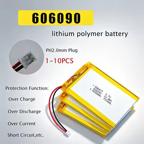 606090 4000mAh 3.7V Li-Polymer Lithium Battery JST-PH 2.0mm 2Pin Connector for Power Bank Bluetooth 