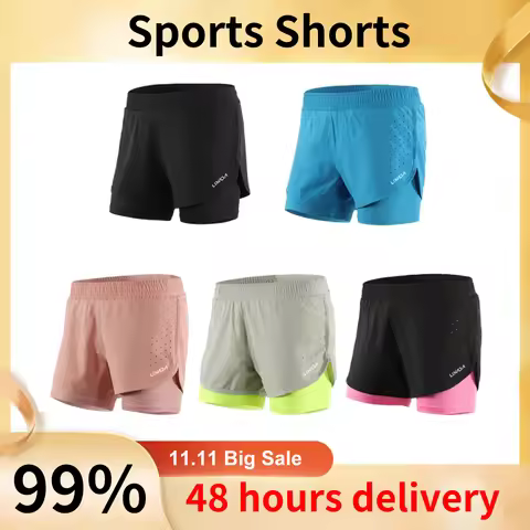 Lixada Women 2 In 1 Running Shorts Elastic Waist Running Tight Yoga Short Woman Sports Short Pink Gy