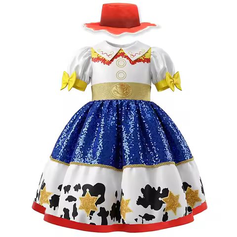 Kids Woody Cosplay Dress Girls Jessie Dress Up Costume Children Halloween Carnival Party Fancy Sets 