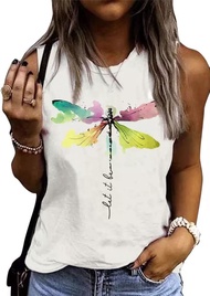 Let It Be Abstract Dragonfly Tank Tops Women Dragonfly Graphic Summer Sleeveless Tank Tee Beach Vaca