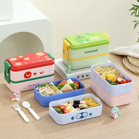 Children's Lunch Box, Cute Cartoon Compartmented Lunch Box, Double-layer Lunch Box, Microwaveable, P