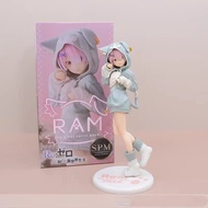 Bandai | 6pcs Anime Re:Zero Rem Ram Emilia Cute Girl Action Figure 20cm Puck Cosplay Hoodie Doll Col