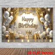 2d Flat Banner, 1 Piece, "Happy 12th Birthday" Golden Background Decoration Banner, Polyester Fiber 