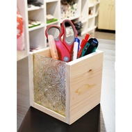 Handmade Log Begonia Flower Glass Pen Holder