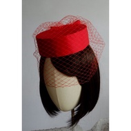 Red pillbox hat (fascinator hat)