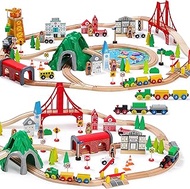 SainSmart Jr. 112-Piece Wooden Train Set for Toddler – Double-Sided Train Tracks, Compatible with Br