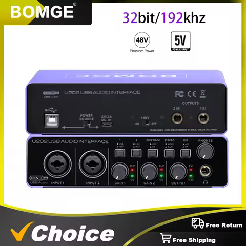 BOMGE U202-P USB Audio Interface 32-Bit/192kHz Resolution with Mic Preamplifier XLR/TSR/TS Ports,48V