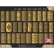 30 Model 3D decorative islamic pattern and vector file cnc file, laser cutting file Dxf, Svg