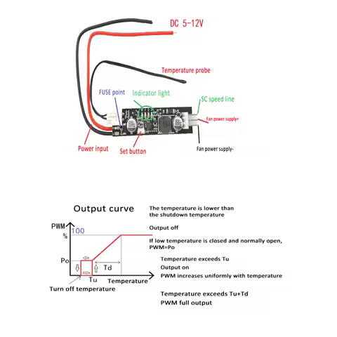 2-3 Wire DC 5V 12V PWM Fan Temperature Controller Governor Speed Controller Temperature Governor Swi