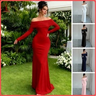 fulaide Women Off Shoulder Bodycon Maxi Dress Formal Long Sleeve Evening Gown Ruched Club Party Wedd