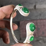 Antique Miscellaneous Collection Daqing Qianlong Year-Made Green Bead Bracelet Antique Miscellaneous