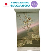 Japanese kimono fabric(和服) KYOTO unused(没有使用过) pure silk(丝绸,纯丝) gold leafing(金色处理) dress(裙子) cheongs