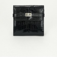 「JL精品代購」9新  Hermes 愛馬仕 方塊鱷 Kelly 長夾 黑銀