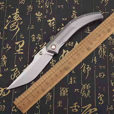 14C28N steel blade titanium alloy handle folding knife outdoor self-defense hunting camping cutting 