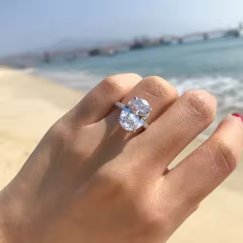 8CT Oval Cut All Moissanite Ring for Women S925 Silver Sparkling Lab Diamond Moissanite Wedding Band