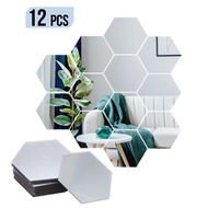 12pcs Modern Creative 3D Silver Mirror Geometric Hexagon Acrylic Wall cermin ikea deko hiasan murah