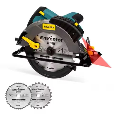 Circular Saw Corded 14A Electric Circular Saws 7-1/4-Inch with Laser Guide 2 Blade Saws 40T/24T Max 