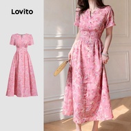 Lovito Elegant Dress Pleated Comfy yet Stylish Spring/summer Gray Pink Dress for Women L158ED1085 Lo