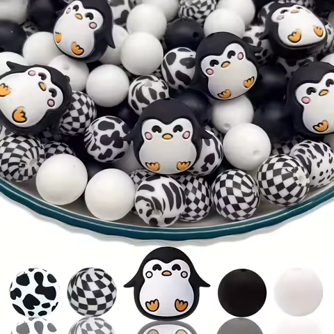 25PCS Penguin/Animal Silicone Bead Set, perfect for DIY handmade crafts such as keychains, necklaces