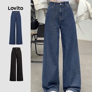 Lovito Casual Jeans Plain Washed Jeans for Women L114AD616